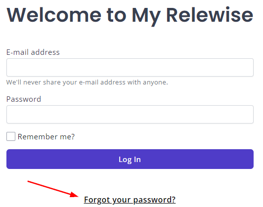 Forgot Password Button on My Relewise