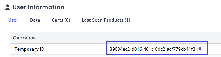 Copy the user ID from the User Modal