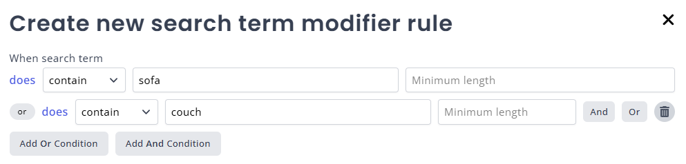 Search term modifier and/or conditions